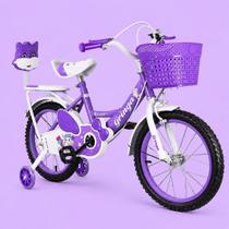 Bicicleta Infantil 3 a 7 Anos com Rodinhas LED Lilás Aro 14 até 45kg Bicicleta Infantil 3 a 7 Anos com Rodinhas LED Lilás Aro 14 até 45kg