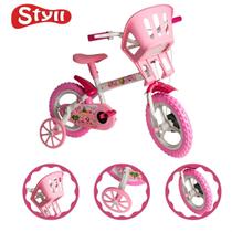 Bicicleta Infantil Aro 12 Com Cestinha e Rodinhas Tema Princesinha Meninas