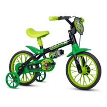 Bicicleta infantil aro 12 com rodinha Nathor preto e verde