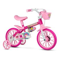 Bicicleta Infantil Aro 12 Com Rodinhas De Treinamento Nathor Bike Com Garrafinha Criança Menina Flower Rosa