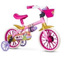 Bicicleta Infantil Aro 12 Disney Mickey Princesas Nathor a Partir de 3 Anos com Rodinhas Meninos e Meninas