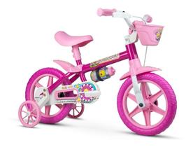 Bicicleta Infantil Aro 12 Flower Branco Rosa C/ Cesta Nathor