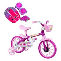 Bicicleta Infantil Aro 12 Flower Nathor Rosa + Kit Proteção Ajustável Crianças