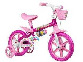 Bicicleta Infantil Aro 12 Flower Rosa com Rodinhas Nathor