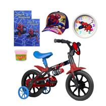 Bicicleta Infantil Aro 12 Homem Aranha com Rodinhas Kit com 6 Itens