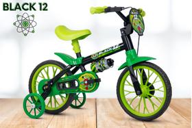 Bicicleta Infantil Aro 12 Nathor Black 12 (SKU: 944_23) Preto e Verde com Rodinhas