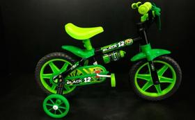 Bicicleta Infantil Aro 12 Nathor Cairu Black 12 com Rodinhas Laterais - Preto/Verde