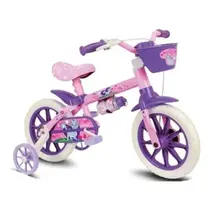 Bicicleta Infantil Aro 12 Nathor Cat Menina com Rodinhas e Cestinha Rosa