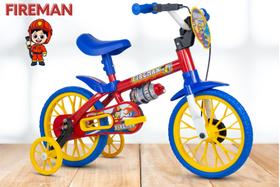 Bicicleta Infantil Aro 12 Nathor Fireman (SKU: 39_02) Vermelho e Azul com Rodinhas