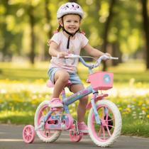 Bicicleta Infantil Aro 12 Princesinhas Bike Menina Cestinha - Rosa/Branco