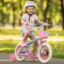 Bicicleta Infantil Aro 12 Princesinhas Bike Menina Cestinha - Rosa/Branco