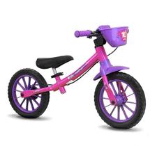 Bicicleta Infantil Aro 12 sem Pedal Rosa com Cestinha Nathor