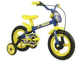 Bicicleta Infantil Aro 12 Track & Bikes Arco Íris - Azul e Amarelo com Rodinhas
