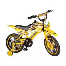 Bicicleta Infantil Aro 14 Amarela Com Som de Moto e até 50KG Unitoys