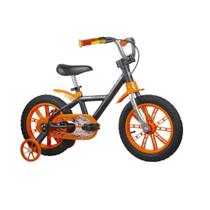 Bicicleta Infantil Aro 14 First Pro Masculina Nathor Preto e Laranja