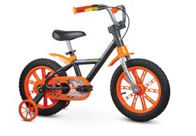 Bicicleta Infantil Aro 14 Nathor Preto e Laranja First Pro - Com Rodinhas e Freio V-Brake