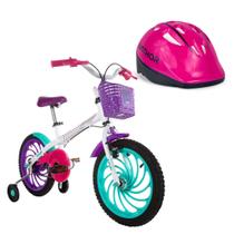 Bicicleta Infantil Aro 16 Caloi Ceci Branca Com Rodinhas Cestinha E Capacete Infantil Rosa