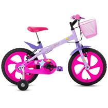 Bicicleta Infantil Aro 16 Cestinha Rodinhas Menina Bike Lilás Rosa Houston