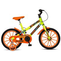 Bicicleta Infantil ARO 16 Colli Dinos Spinossauro, Rodinhas Laterais, Freio V-BRAKE - Amarelo Neon Bicicleta Infantil ARO 16 Colli Dinos Spinossauro, Rodinhas Laterais, Freio V-BRAKE - Amarelo Neon