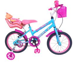 Bicicleta Infantil Aro 16 Feminina + Cadeirinha de Boneca + Boneca - Wolf Bike