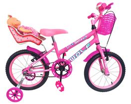 Bicicleta Infantil Aro 16 Feminina + Cadeirinha de Boneca + Boneca - Wolf Bike