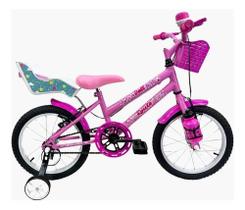 Bicicleta Infantil Aro 16 Feminina + Cadeirinha + Rodinhas Bicicleta Infantil Aro 16 Feminina + Cadeirinha + Rodinhas