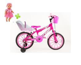 bicicleta infantil aro 16 feminina com acessórios,cadeirinha e boneca