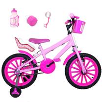 Bicicleta Infantil Aro 16 Rosa Bebê Kit Pink C/ Cadeirinha Para Boneca