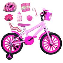 Bicicleta Infantil Aro 16 Rosa Bebê Kit Pink C/ Capacete, Kit Proteção E Cadeirinha