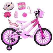 Bicicleta Infantil Aro 16 Rosa Bebê Pink Kit Rosa Bebê C/ Capacete, Kit Proteção E Cadeirinha