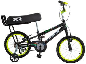 Bicicleta Infantil Aro 16" TK3 Track Flip Fire Preta e Amarela com Banco de Mobilete e Rodinhas Freio V-Brake