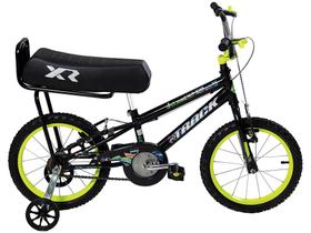 Bicicleta Infantil Aro 16" TK3 Track Flip Fire Preta e Amarela com Banco de Mobilete e Rodinhas Freio V-Brake