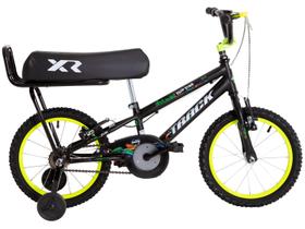 Bicicleta Infantil Aro 16" TK3 Track Flip Fire Preta e Amarela com Banco de Mobilete e Rodinhas Freio V-Brake