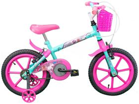 Bicicleta Infantil Aro 16 TK3 Track Pinky AP - Rosa e Verde com Rodinhas e Cesta Freio V-Brake