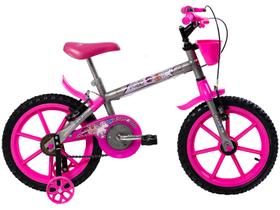 Bicicleta Infantil Aro 16" TK3 Track Pinky Grafite e Rosa com Rodinhas Freio V-Brake