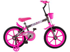 Bicicleta Infantil Aro 16" TK3 Track Pinky Grafite e Rosa com Rodinhas Freio V-Brake