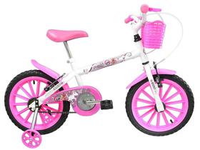 Bicicleta Infantil Aro 16 Track Bikes PINKY WR - Branca e Rosa com Rodinhas e Cesta Freio V-Brake