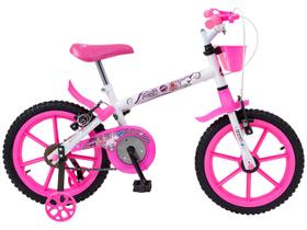Bicicleta Infantil Aro 16 Track Bikes PINKY WR Branca e Rosa com Rodinhas e Cesta Freio V-Brake