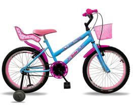 Bicicleta Infantil Aro 20 bicicleta de Feminina menina com Cadeirinha de Boneca e rodinha 5 a 8 anos e até 50KG - Rossi Bikes