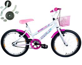 Bicicleta Infantil Aro 20 Feminina Aro Aero + Rodinha de Treinamento - Wolf Bike