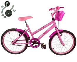 Bicicleta Infantil Aro 20 Feminina Com Cestinha + Rodinha Lateral - WOLF BIKE