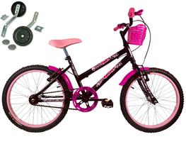 Bicicleta Infantil Aro 20 Feminina Com Cestinha + Rodinha Lateral - WOLF BIKE