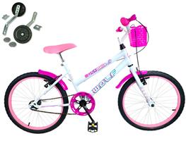 Bicicleta Infantil Aro 20 Feminina Com Cestinha + Rodinha Lateral - WOLF BIKE