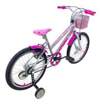 Bicicleta Infantil Aro 20 Feminina - Route Bike - Aro Aero Horus - Cestinha - Rodinha Lateral Branco