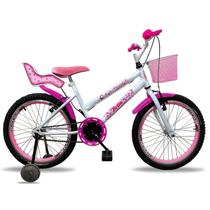 Bicicleta Infantil Aro 20 Feminino Com Cadeirinha De Boneca Cestinha e Rodinha