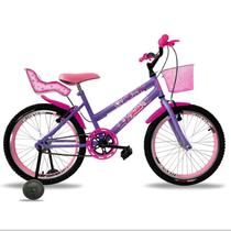 Bicicleta Infantil Aro 20 Feminino Com Cadeirinha De Boneca Cestinha e Rodinha - Power Bike