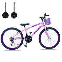 Bicicleta Infantil Aro 24 Com Cestinha e Rodinhas 18 Marcha