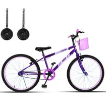 Bicicleta Infantil Aro 24 Com Cestinha e Rodinhas Sem Marcha