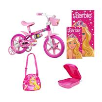 Bicicleta Infantil Barbie Aro 12 Rosa 5 itens