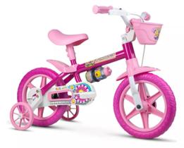 Bicicleta Infantil com roda treinamento Flower Aro 12 Nathor